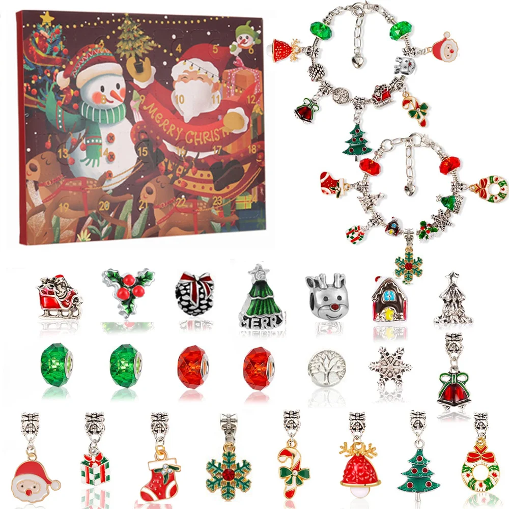 

24 Countdown Calendar Advent Diy Bracelet Blind Box Christmas Jewelry Bracelets Set For Girls Kids Gifts Creative Ornaments