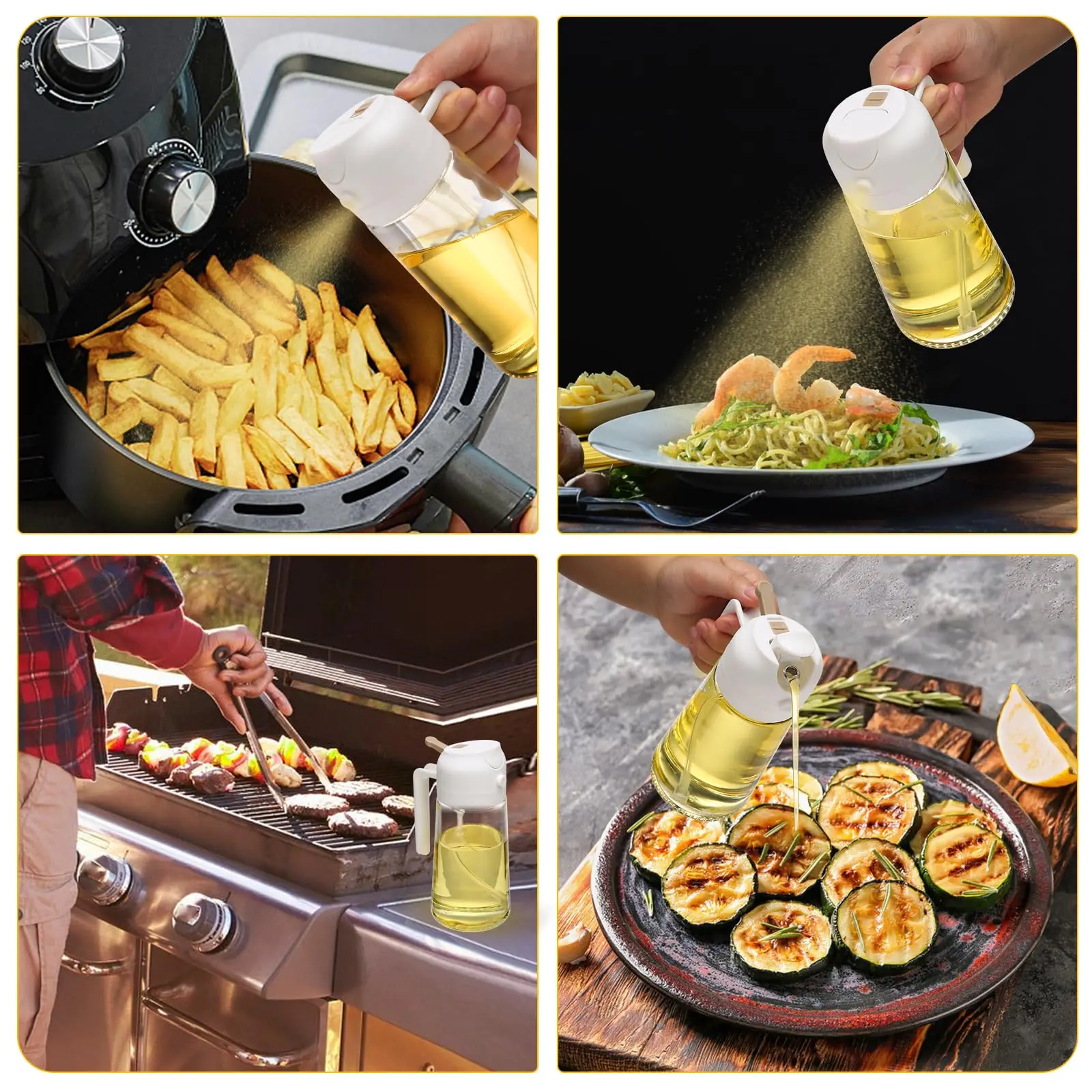 2 IN 1 Kitchen Oil Spray Bottle 500ml Heat-Resistant Food-Grade Plastic No Drip Design Sous Vide/Baking/Healthy Cooking