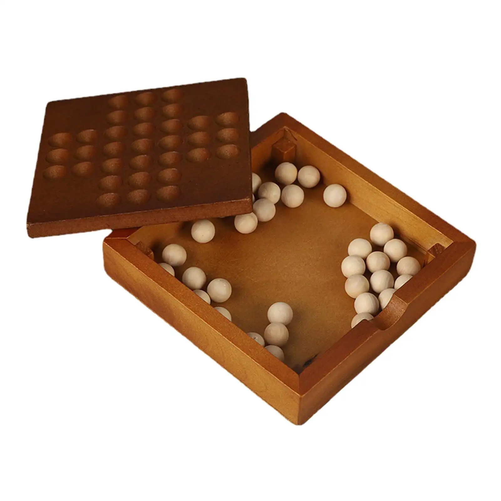 Wooden Solitaire Board Game Office Decor Chess Solo Board Game Educational Family Wooden Puzzle for Adults Kids
