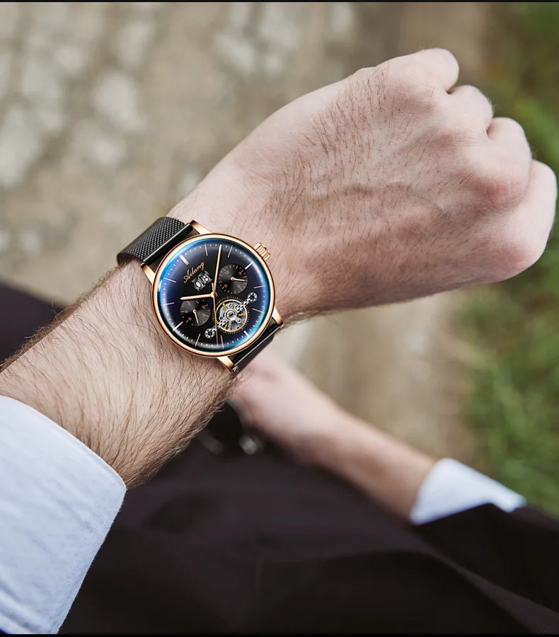 AILANG Orologio meccanico automatico scheletrato da uomo con tourbillon nero Orologio da uomo completamente in acciaio Orologio da uomo a carica automatica Relogio Masculino_voghion.com