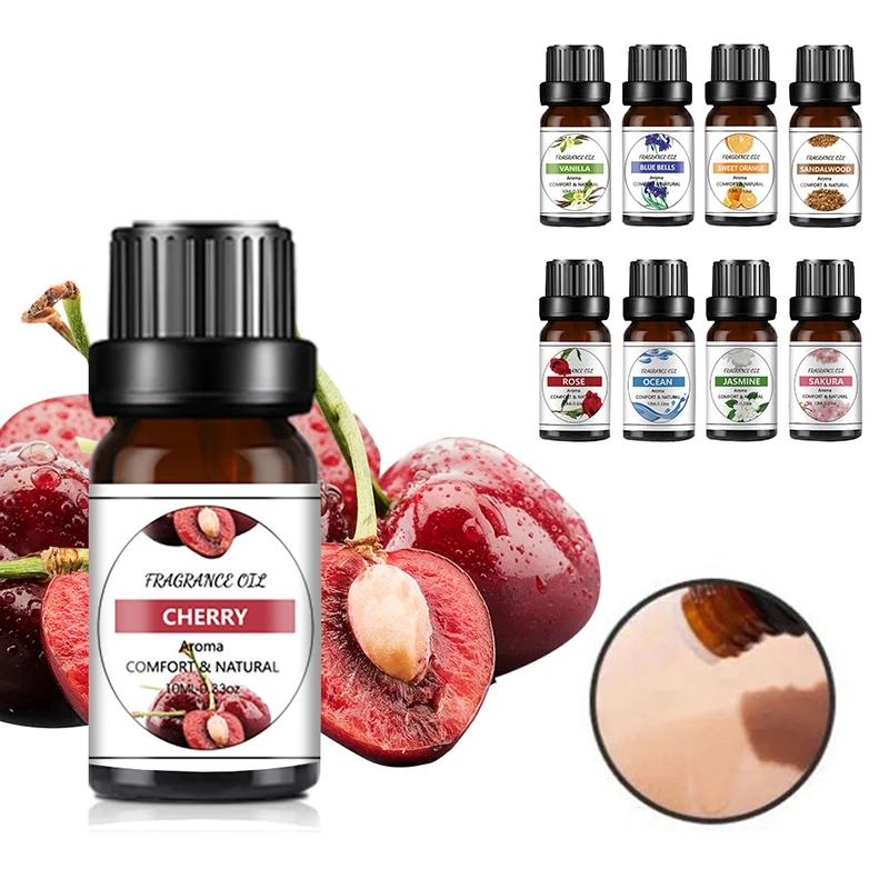 Organic Essential Oils 10ML Cherry Strawberry Lavender Jasmine Rose Vanilla for Diffuser Humidifier Massage Candle Soap Making