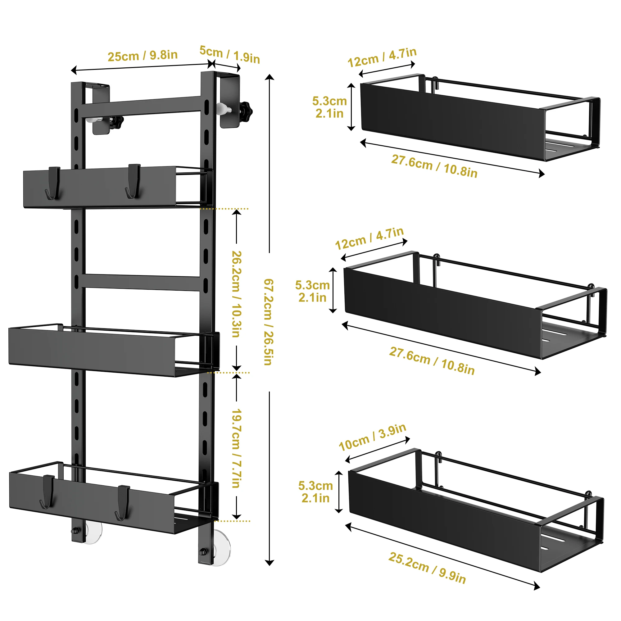 Triple Bathroom Shelves Iron Rack Without Drilling Over Door Hanging Storage Basket with Hooks Shampoo Organizer Shower Holder 3