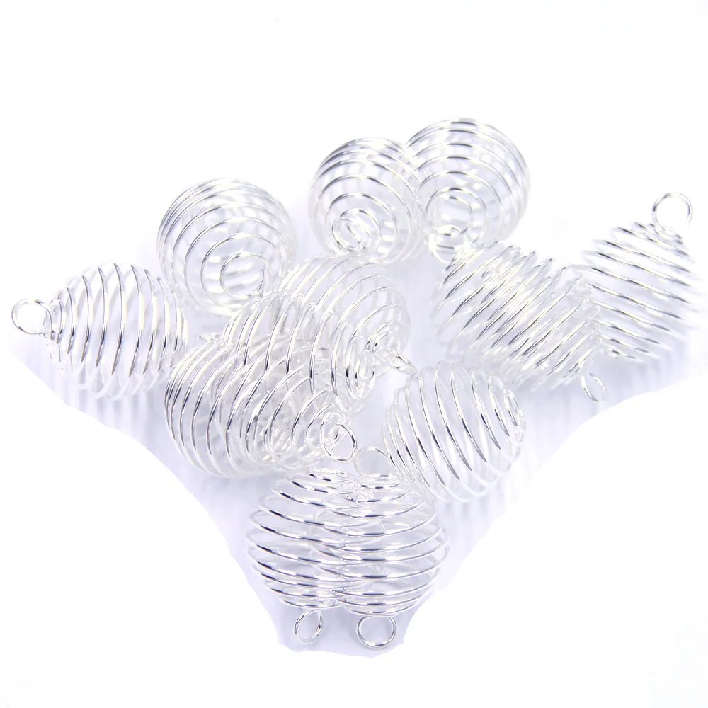 200Pcs Silver Plated Spiral Beads Cages Round Alloy Pendants For Jewelry DIY Findings Charms 20mm