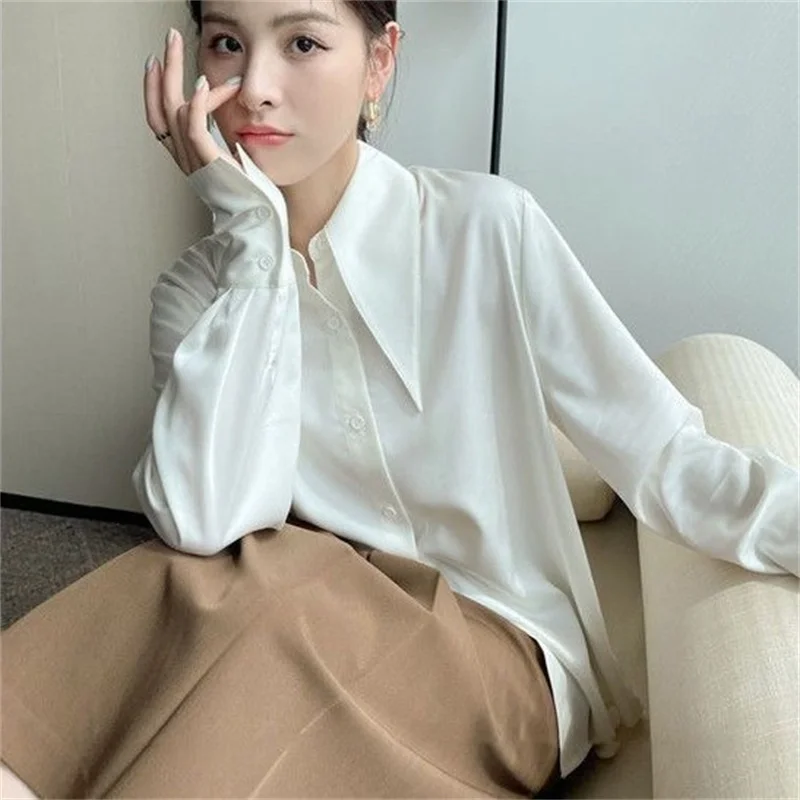 여성 봄 가을 스타일 블라우스 셔츠 레이디 캐주얼 긴 소매 피터팬 칼라 블라우스 탑 DF4848