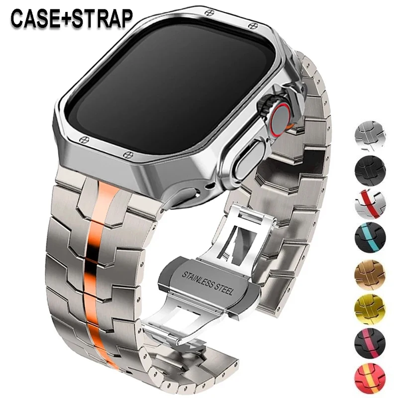 Premium Stainless Steel Watch Band and Protective TPU Cover Set