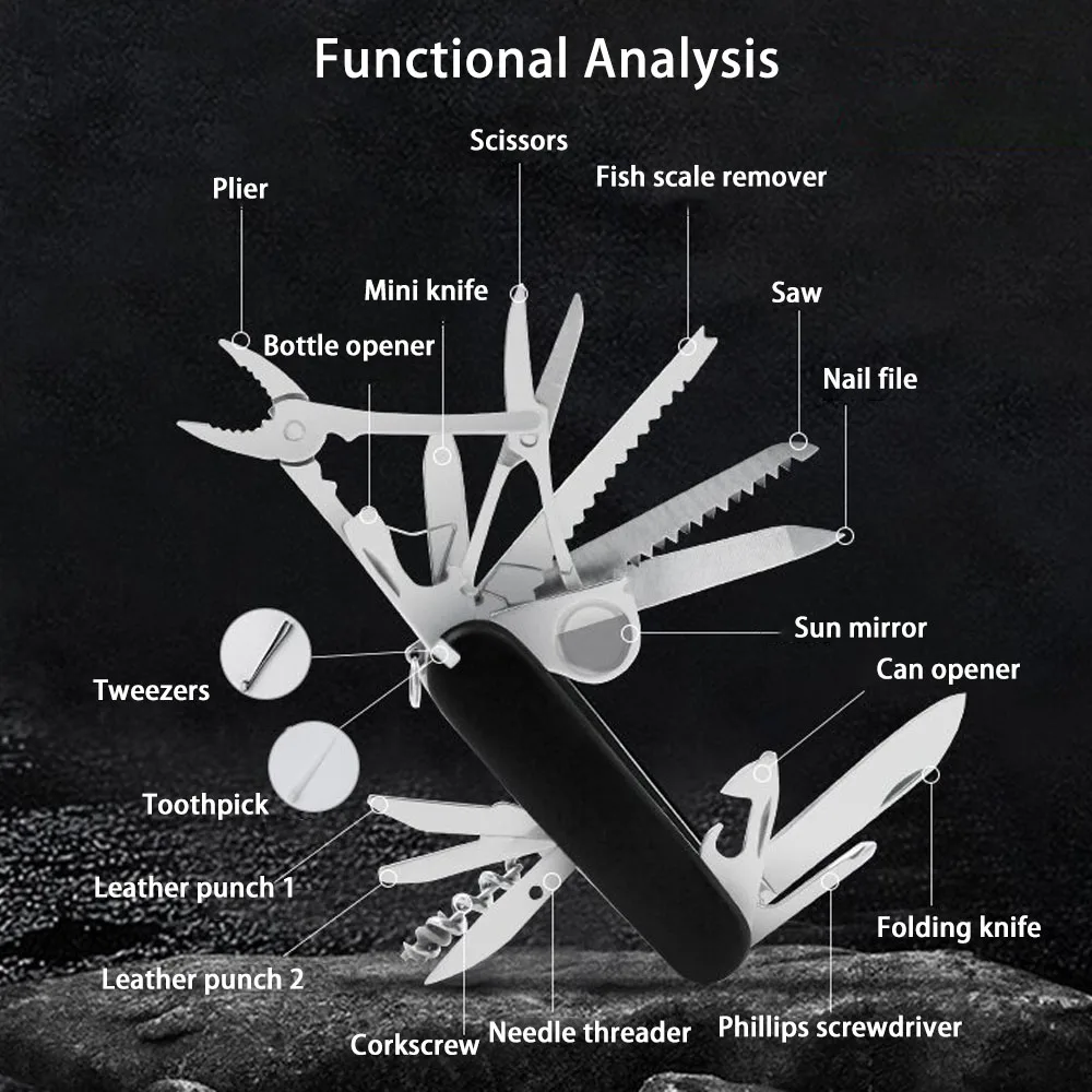Multifunctional Pocket Knife 30 Basic Functions Multitool Swiss Hand Tools Army Knife Outdoor Camping EDC Gear Survival Knives 4