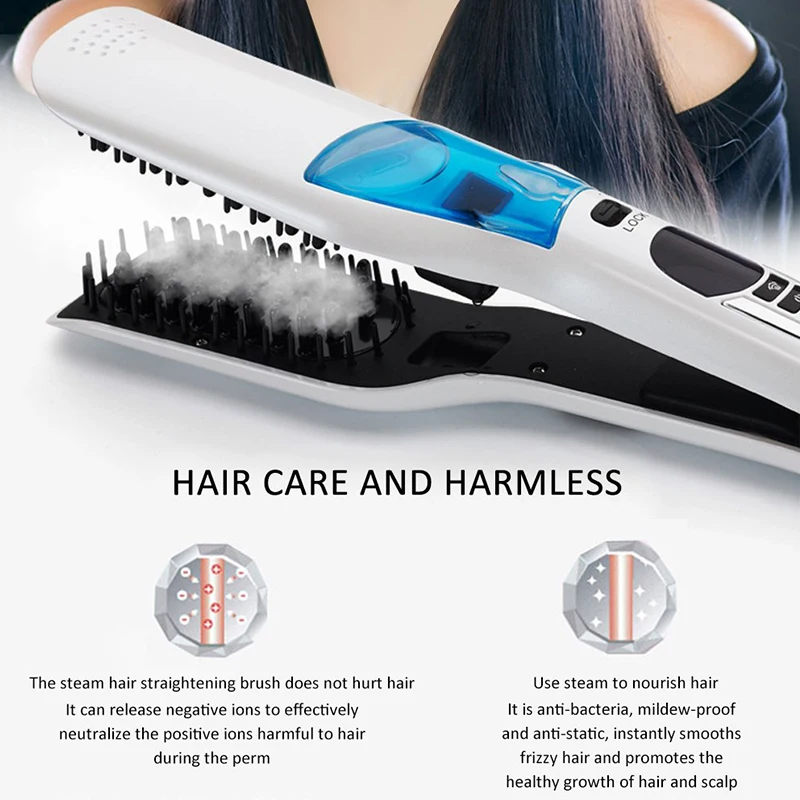 Household adjustable working temperature Steam Hair Straightening Comb LCD Spray Electric Splint Straightener for 3