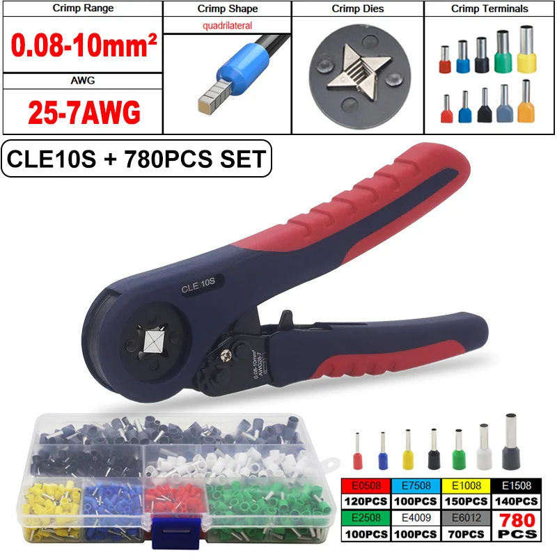 2022 New! Tubular Bootlace Terminals VE&TE Crimping Pliers & Terminal Set Min 0.08mm Hand Tools Electrician Crimper HSC8 6-6 10S 6 point wrench set Tool Sets