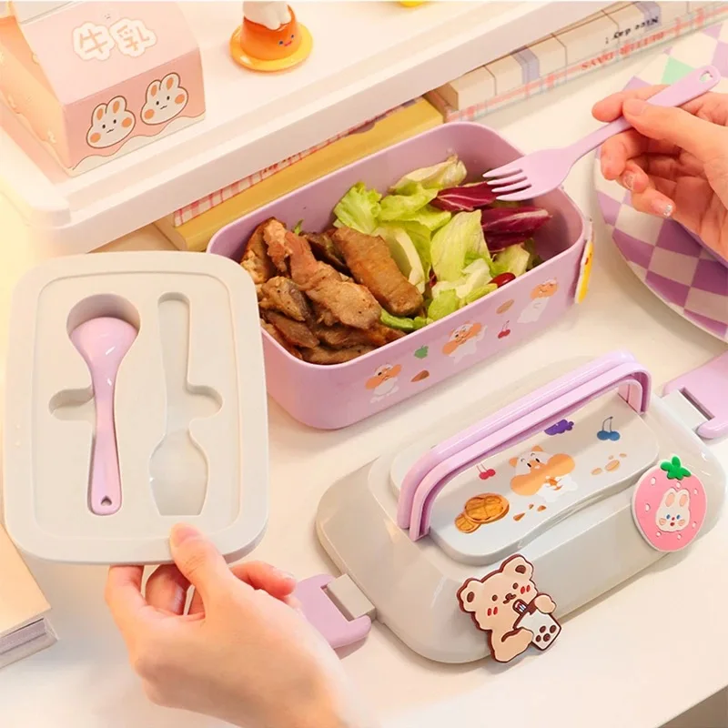 Bento lunch box food lunch box lunch box Kawaii Portable Lunch Box For Girls School Kids Plastic Picnic Bento Box Microwave Food With Compartments Storage Containers