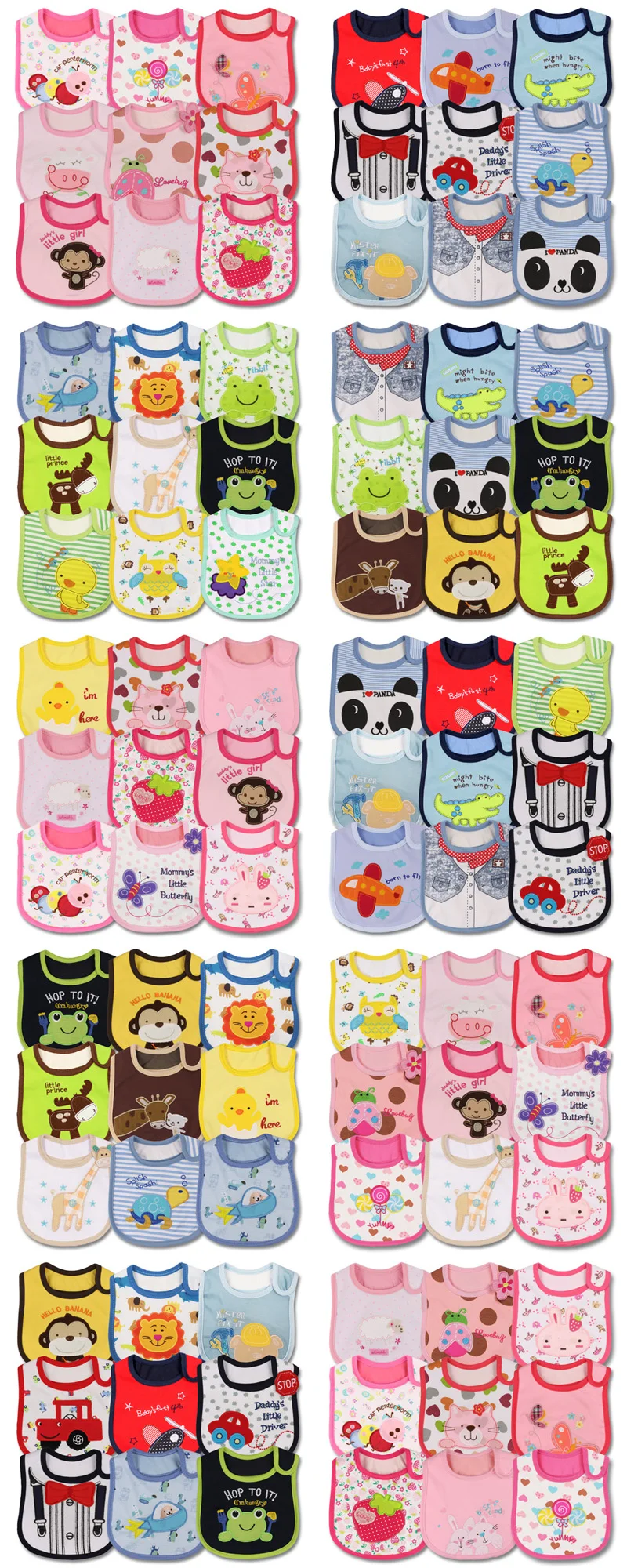 9pcs/set Baby Feeding Bibs Waterproof Apron Cartoon Towel Kids Toddler Dinner Bandanas Burp Cloths