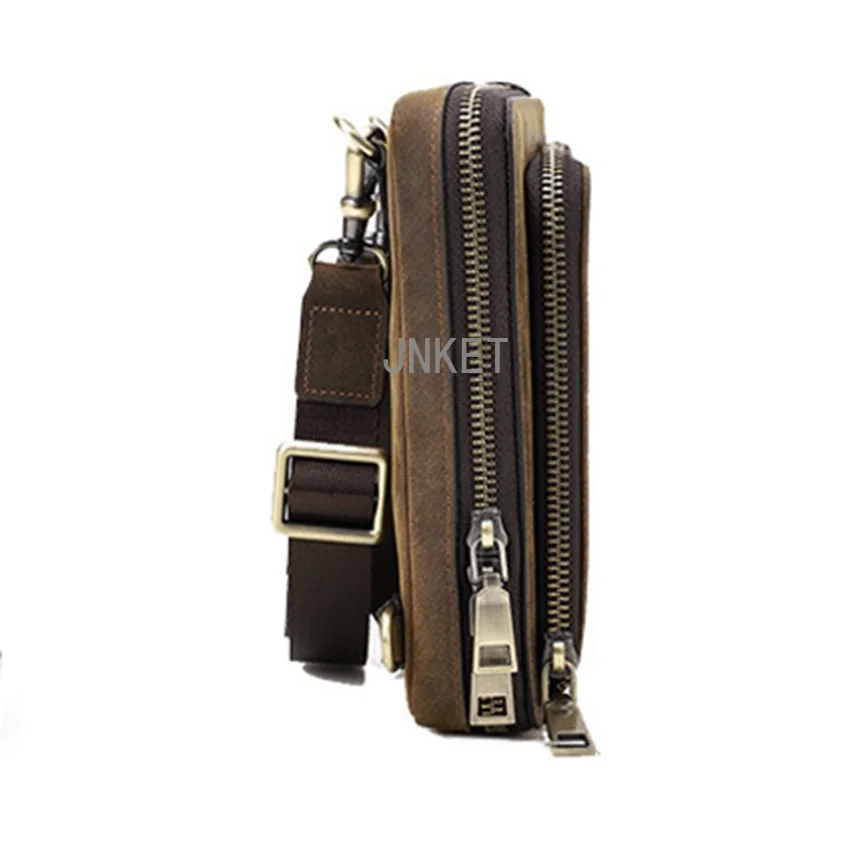 Men's Mobile Phone Bag Cow Leather Waist Bag Mini Shoulder Bag Casual Crossbody Bag Sling Ba