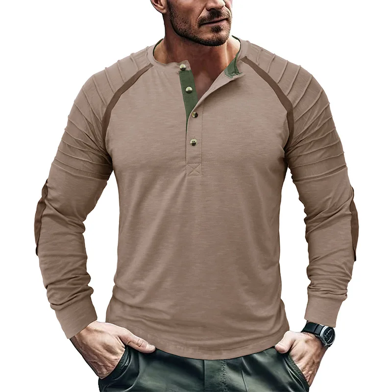 

2024 Outdoor Men's Long-sleeved Henry Shirt Sports Undercoat Foreign Trade T-shirt Top Casual Summer Comfortable and Breathable