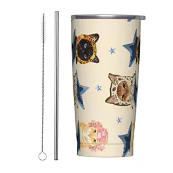 Portable Stainless Steel Thermal Mug - Cats Design - 500 - 1000ml (WHITE)
