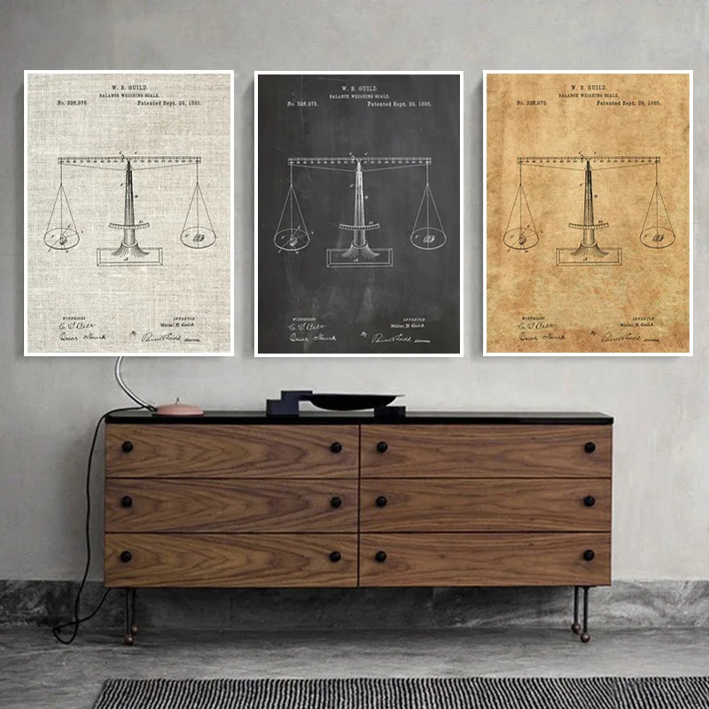 Vintage Scales of Justice Patent Chemistry Wall Art Blueprint Posters Canvas Paintings And Prints For Living Room Home Decor