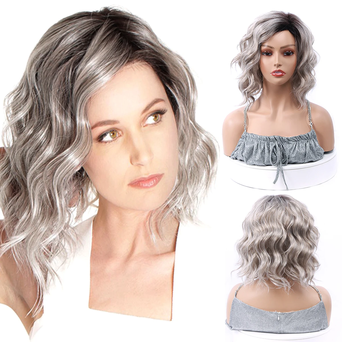 Short Straight Gray Hair Wigs for Women Shoulder Length Layered Natural Hairline Bob Sliver Grey Synthetic  Wig Cosplay 4pcs lot nordost valhalla audiophile speaker jumper link sliver plated for speakers bridge wire cable short wiring wbt y spade