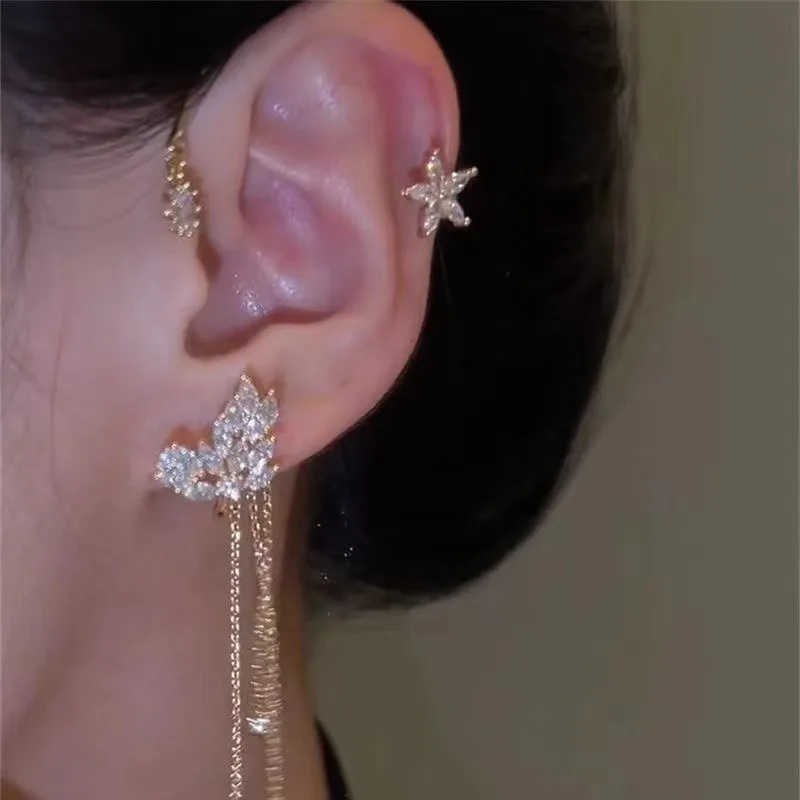 Classical Golden Ear Clip No Ear Hole Stars Tassels For Women Personality Golden Earring Decorate Fine Delicate Jewelry