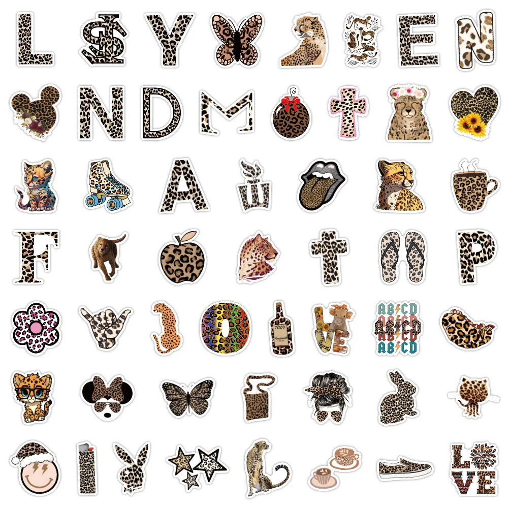스노우보드 노트북 수하물 자동차 냉장고 DIY 스타일링 비닐 스티커, 흑백 표범 미적 스티커, 10 개, 30 개, 50 개, 105 개