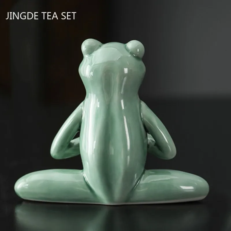 Creative Ceramics Tea Pet Ornaments Zen Frog Statue Tea Figurine Decoration Home Desktop Decore Crafts Tea Set Accessories