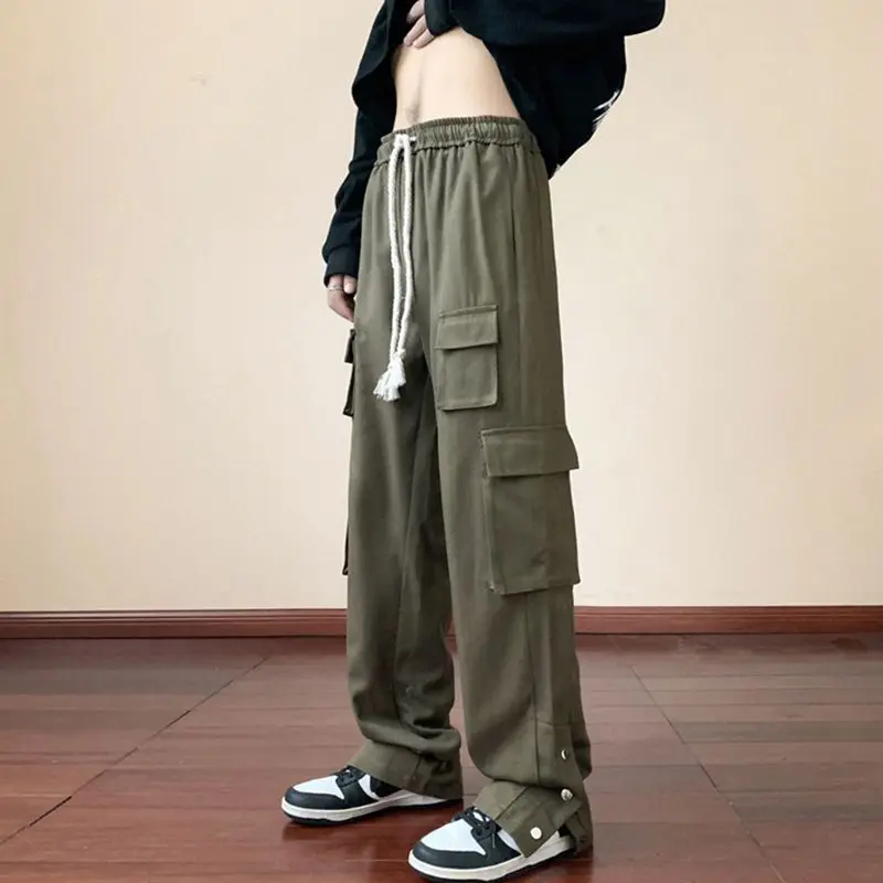 

New Washed Cotton Multi-Pocket Breasted Overalls European and American High Street Mop Pants Men's and Women's Casual Pants