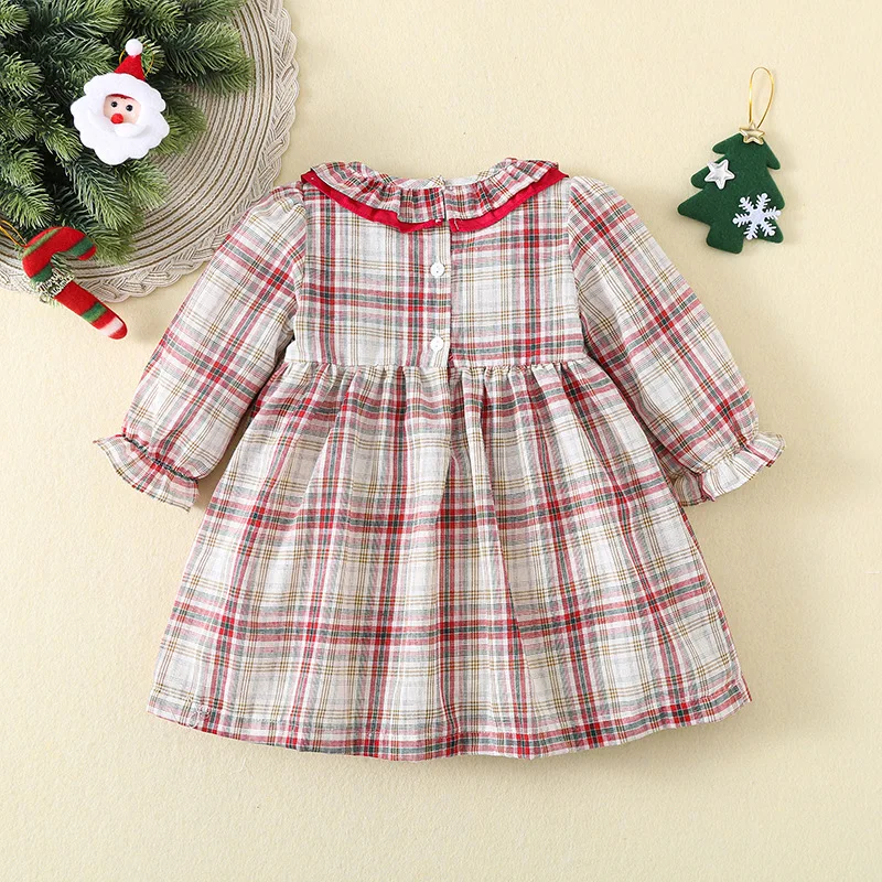 Girls Plaid Long Sleeve Dress Red Plaid Christmas Party Princess