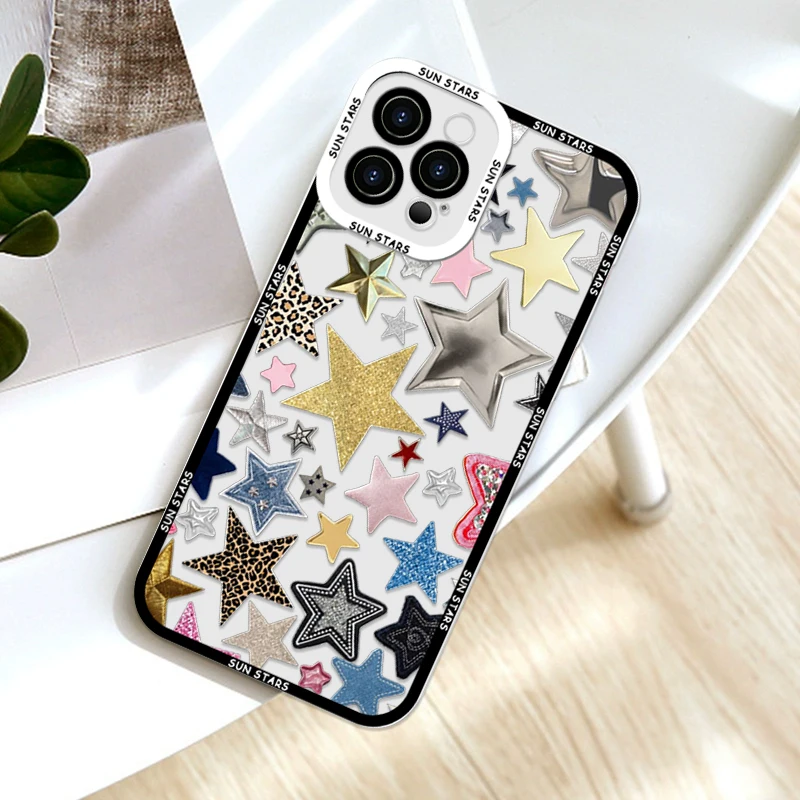 Retro Style Sun Moon Stars Clear Soft Phone Case