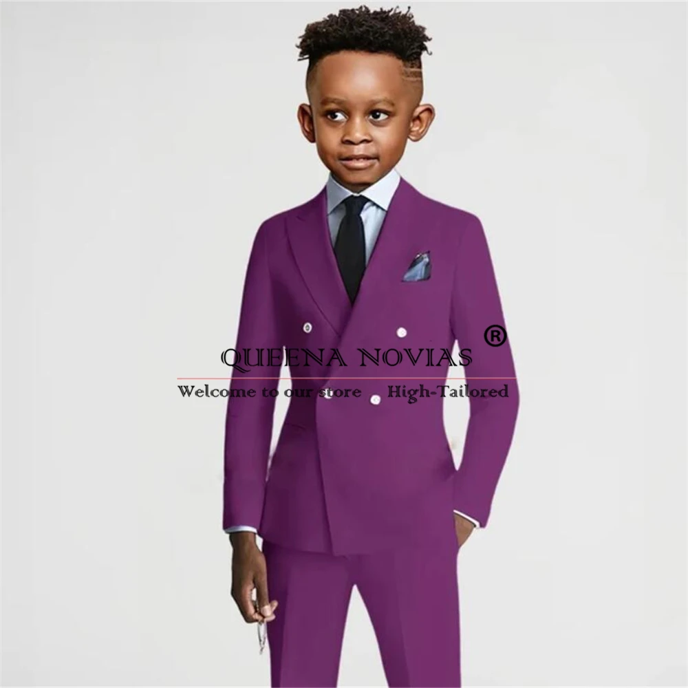 Kids Double Breasted Jacket Pants 2 Pieces Solid Children Tuxedos Made Evening Party Prom Dress Elegant Wedding Suits boys formal suit set
