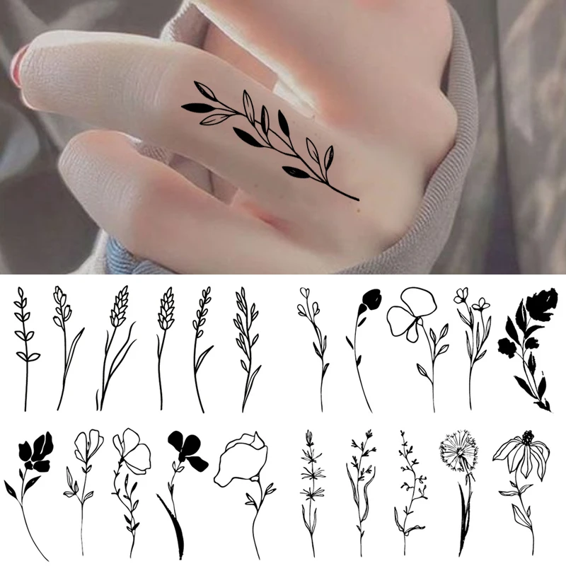 

Черно-белые наклейки с цветами для татуировок, водостойкие, шикарные, фотообои, маленькие пальцы, боди-арт, аксессуары для фестиваля