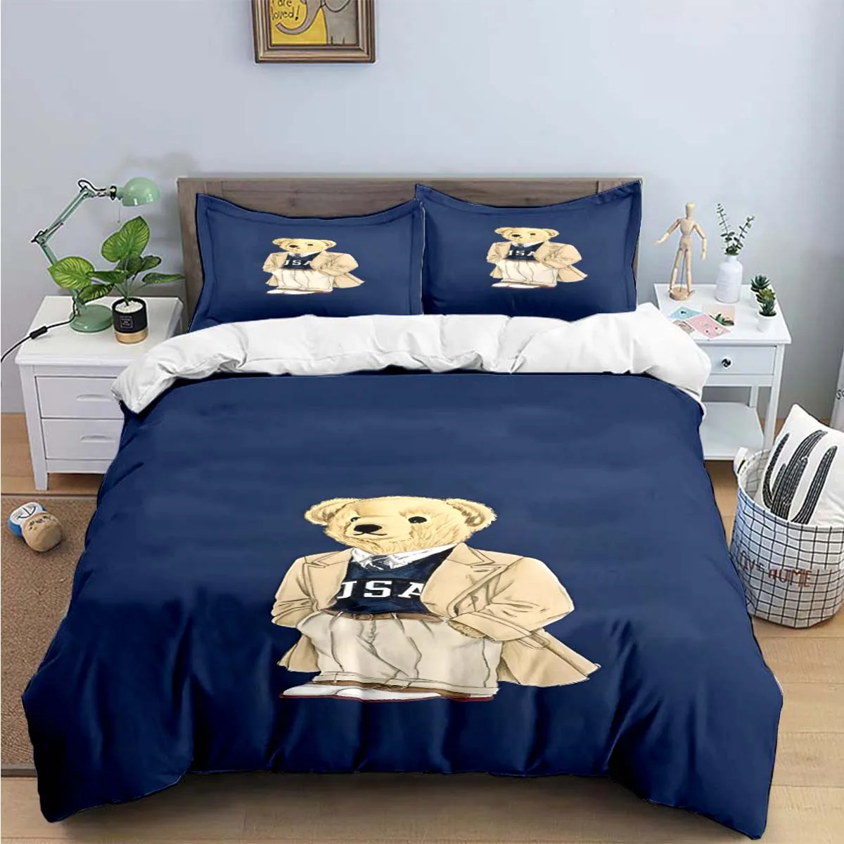 Hot Sale Fashion Bear Bedding Set Single Twin Full King Size Cute Animals Bed Linen Adults Teens Bedroom Luxury Gift 6