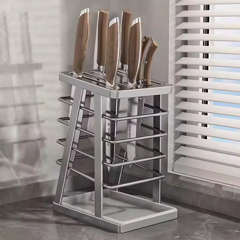 

Kitchen Knife Stand Stainless Steel Metal Hollow Mesh Chef Bar Restaurant Knives Storage Rack Black Knife Holder Accessories