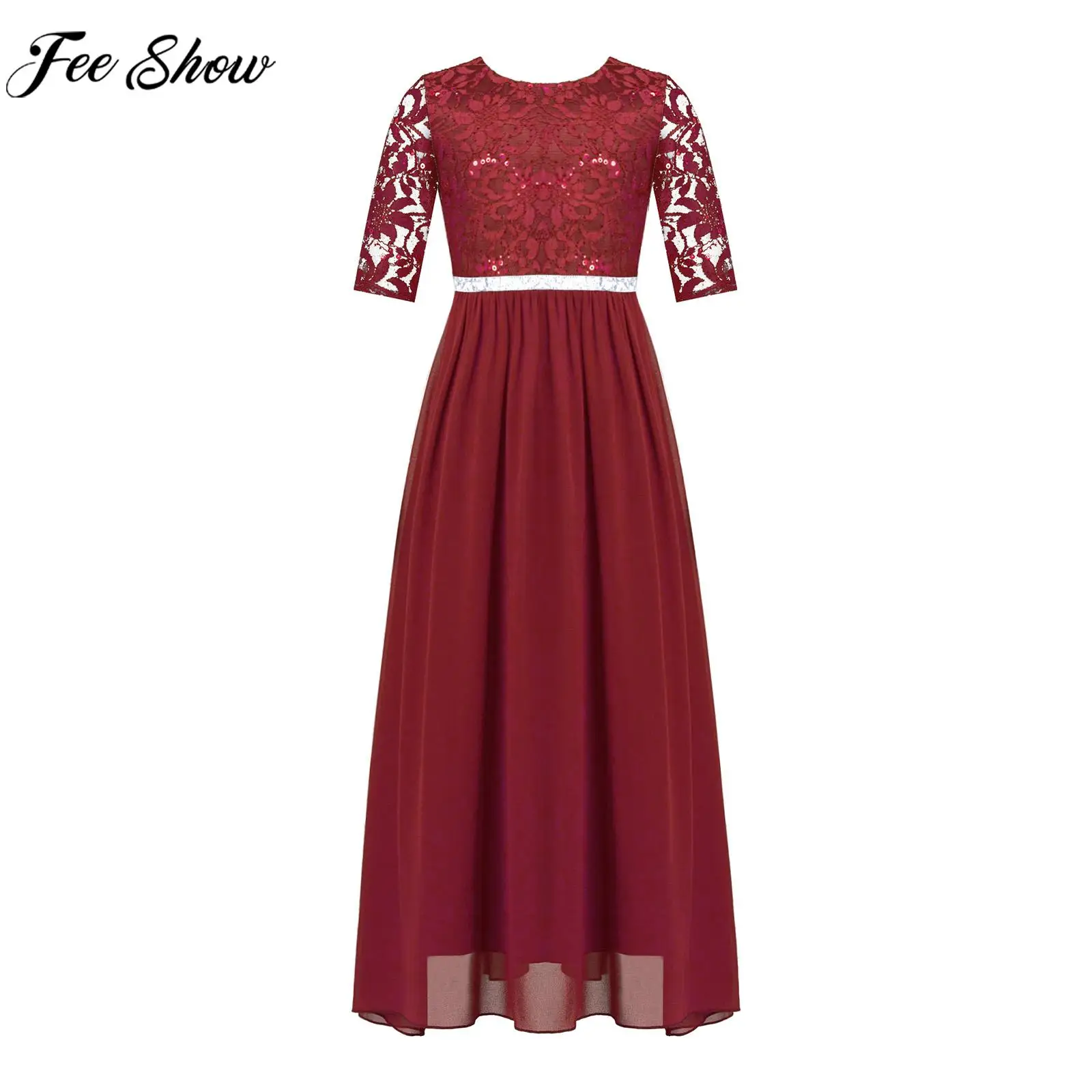 

Teen Girls Elegant Chiffon Maxi Dress Shiny Rhinestone Backless Lace Bodice Floor-length Pageant Wedding Birthday Party Dresses