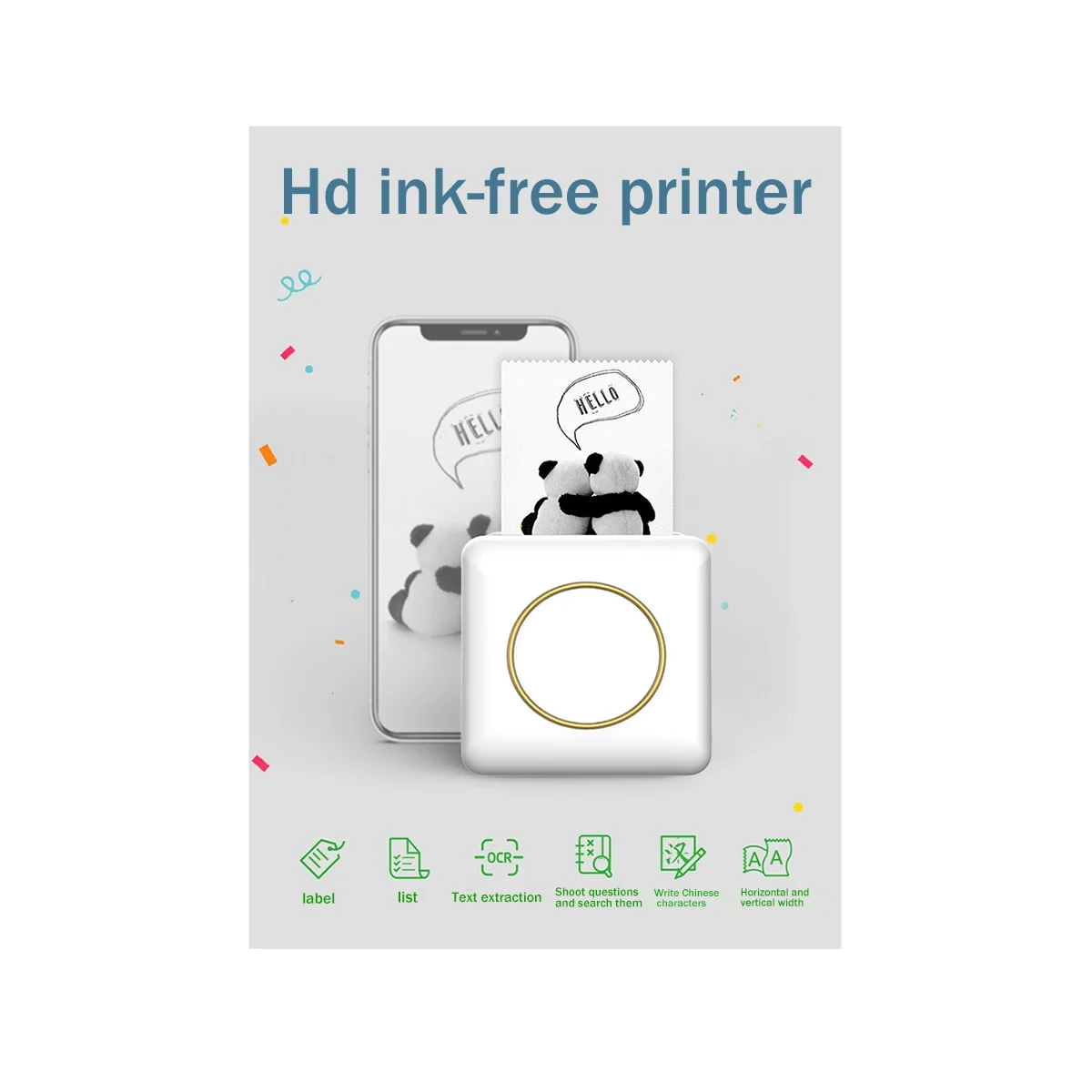 

Mini Thermal Label Printer Memo Handbook Photo Printer Portable Label Printer with Self-Adhesive Paper+Colored Paper