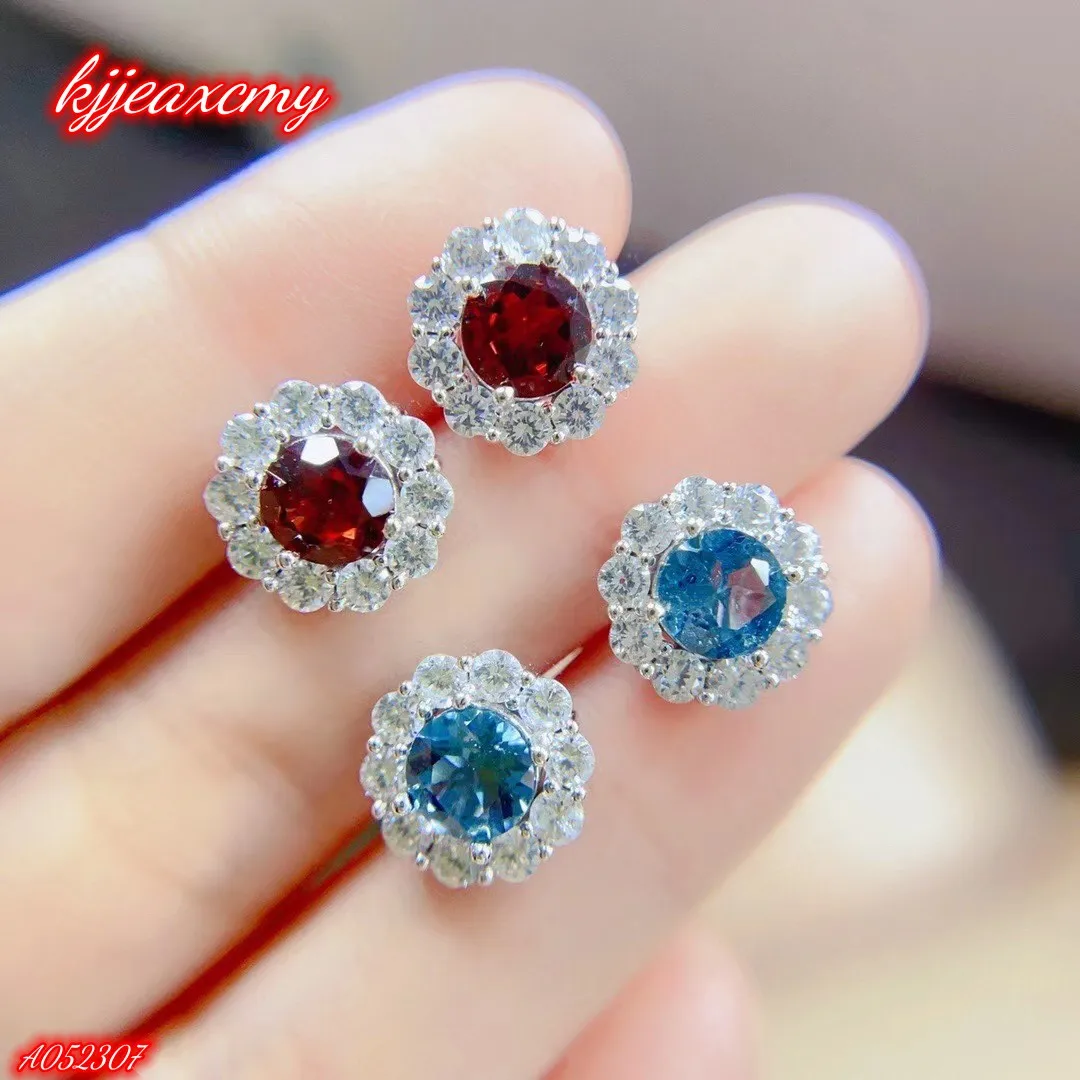 

KJJEAXCMY Brand Boutique Jewelry 925 Sterling Silver Natural Red Garnet Blue Topaz Gemstone Women's Earrings