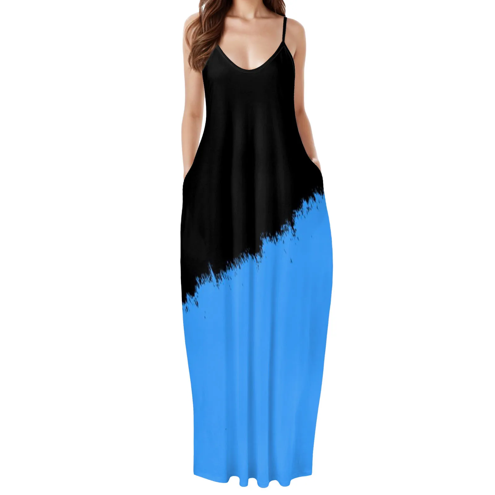 

Woman Dresses Casual Women Comfortable Dress Long Maxi V Neck Loose Sleeveless Print Dress Boho Swimsuit Cover Ups Dress Women