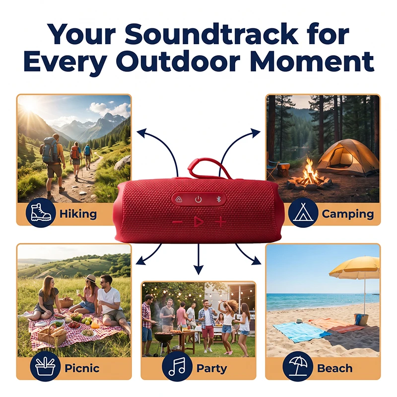 Waterproof Portable Outdoor Bluetooth Speaker with FM Radio - Powerful 5W Sound for Beach, Camping, Party, and Travel