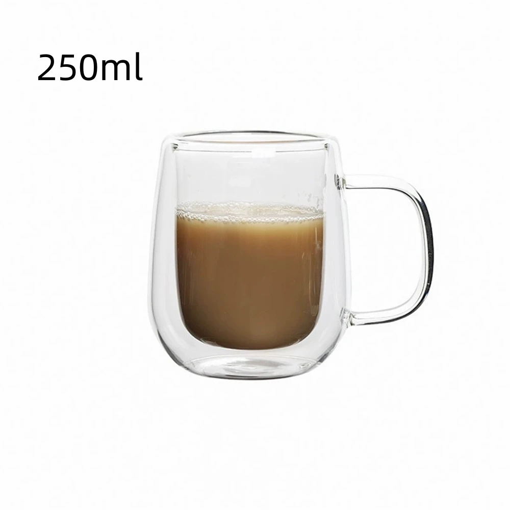 1pc copo de café de vidro de parede dupla com alça 150-350ml caneca de vidro de borosilicato resistente ao calor para suco frio leite café 9