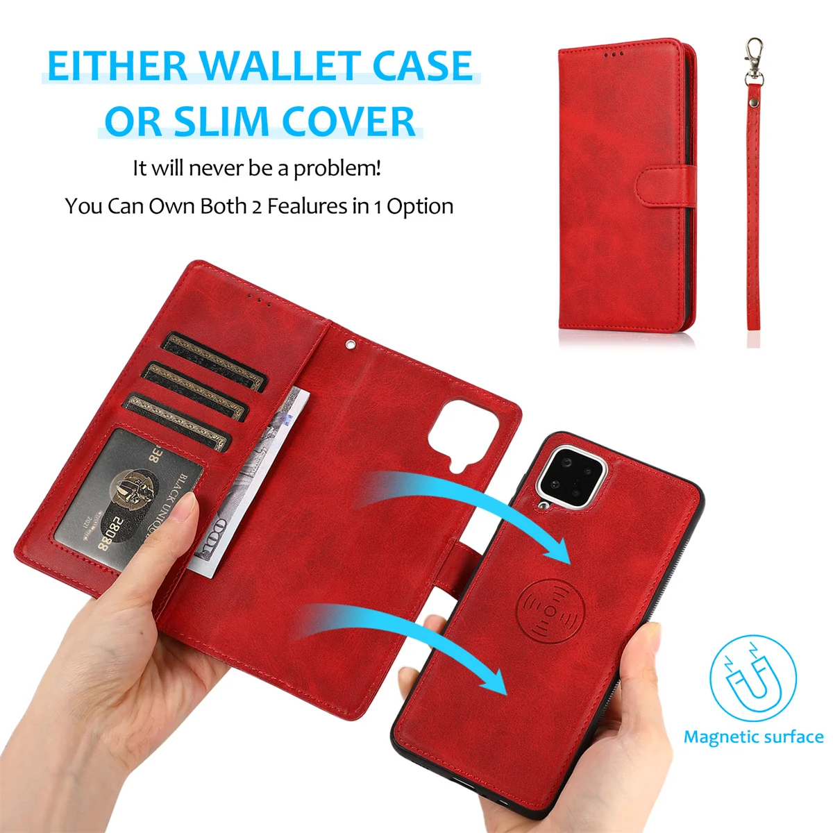 Luxury Calfskin 2-in-1 Detachable Leather Wallet Phone Case Flip Cover
