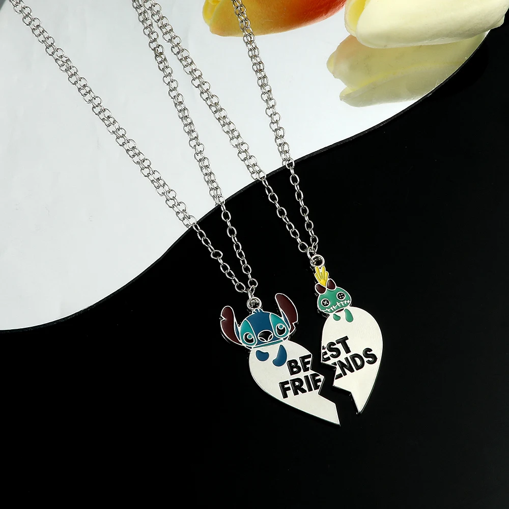 Cute Stitch Best Friends Metal Enamel Pendant Necklace Cartoon Anime Lilo Stitch Necklace for Brothers Jewelry