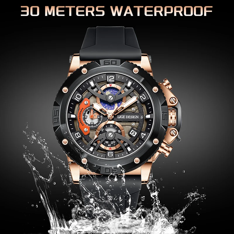 LIGE New Fashion Military Watches For Men Top Brand Luxury Sports Chronograph Watch Waterproof Quartz Wristwatch Montre Homme