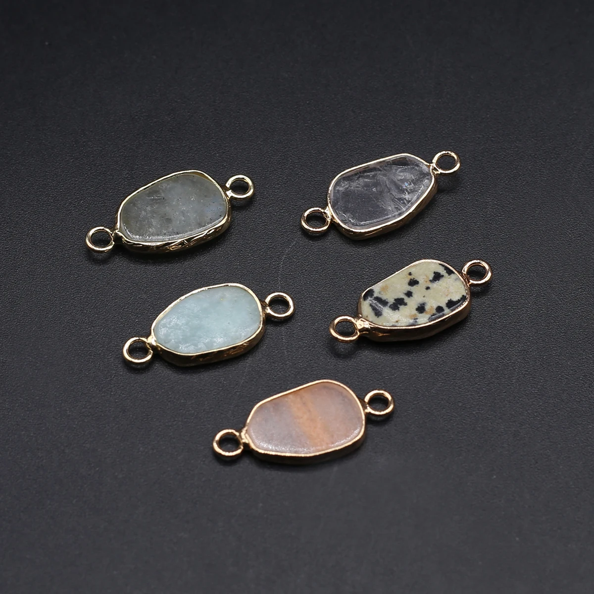 

2PCS Natural Clear Quartz Oval Irregular Golded Edge Jewelry Connector Pendant Jewelry Making DIY Necklace Bracelet Accessories