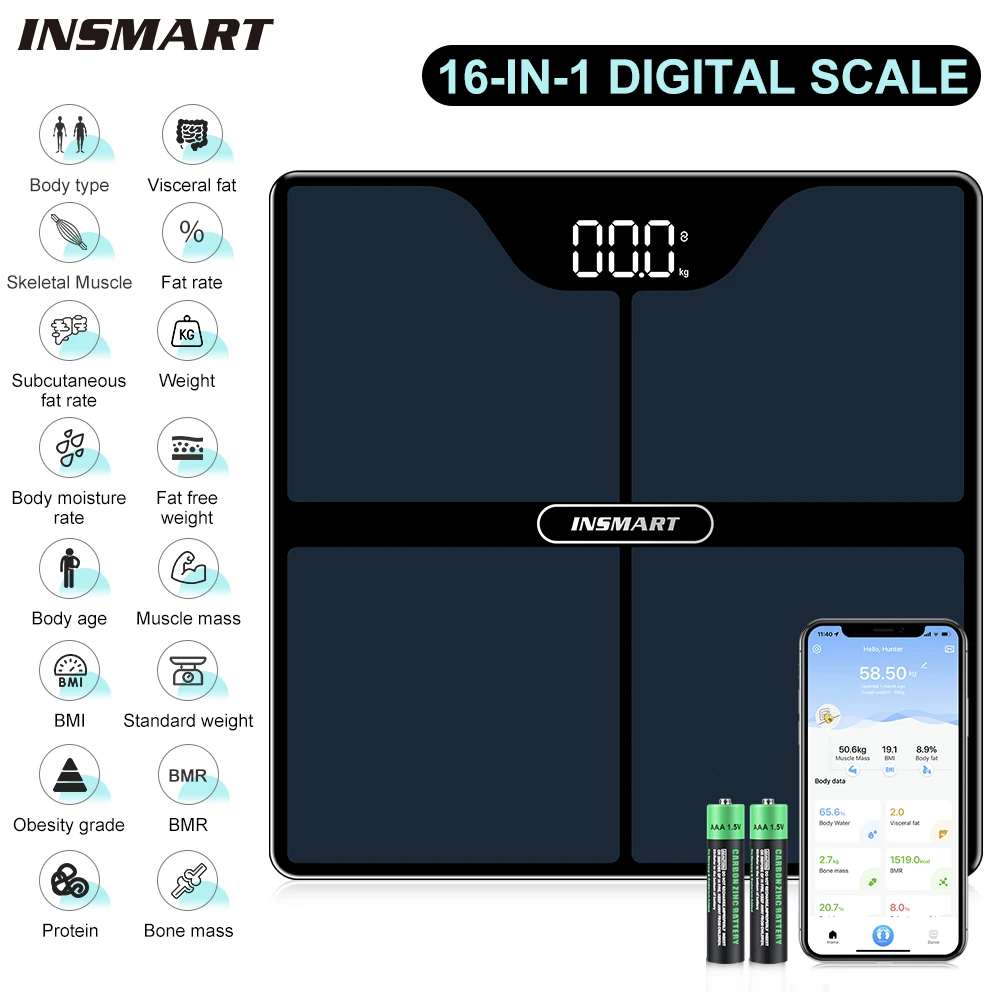 Smart Weight Scale 16 in 1 Mobile Phone Monitoring for Multi-functional Monitoring Human Fat Weight Protein Home Health Monitor