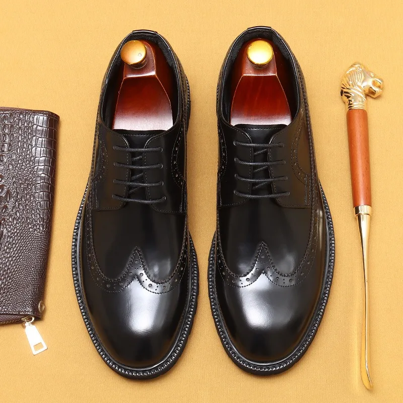 

Platform Patent Leather Italian Men's Formala Shoes Autumn New Desiger Handmade Genuine Leather Wedding Social Brogues Shoes Man