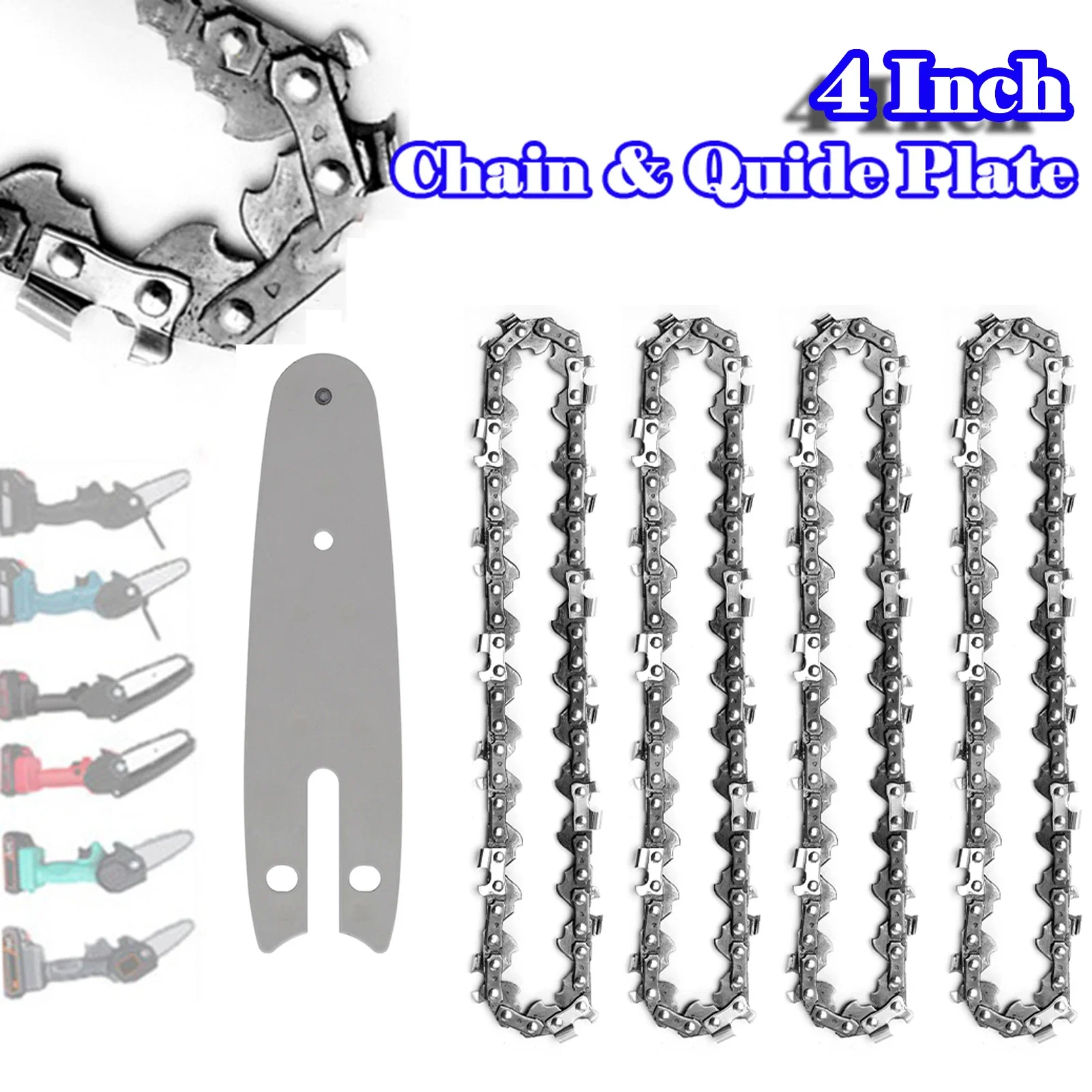 4Inch Mini Chainsaw Parts chainsaw chain with Guide Plate Chains 0.043" Gauge 14 Cutter 28 Links Electric Saw Wood Cutting Replacement 1/2/4PCS