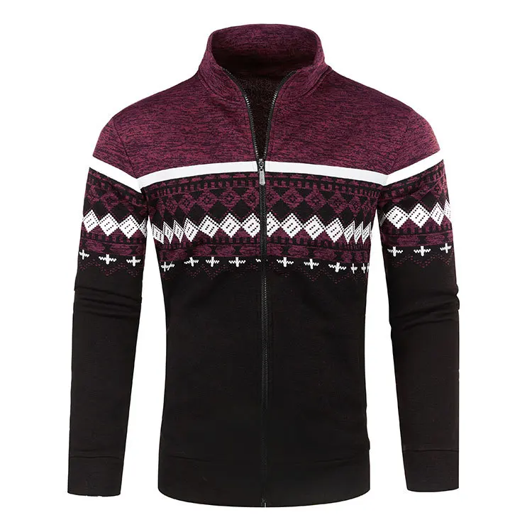 Men Fashion Casual Knitted Cardigan Zipper Warm Pullover Retro Jacquard Slim Collar Sweater Coat Street Men's Wear S-3XL 2