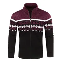 Men Fashion Casual Knitted Cardigan Zipper Warm Pullover Retro Jacquard Slim Collar Sweater Coat Street Men's Wear S-3XL 2