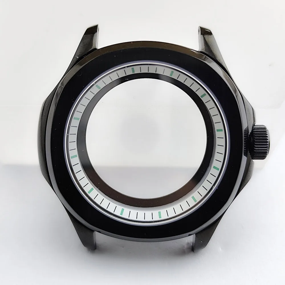 Black Steel Watch Case with Sapphire Glass and Chapter Ring, 39.5mm