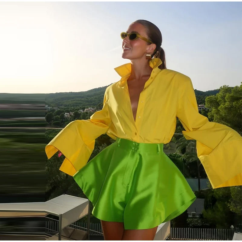 Pantalones cortos de satén de moda para mujer, cintura alta, holgados, corte A, para mujer, verano 2025, elegantes, de calle, con cremallera.
