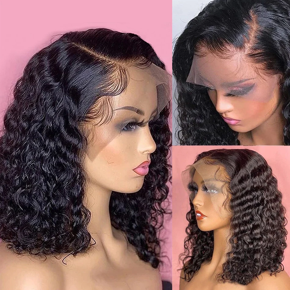

13x4 Deep Curly Bob Lace Frontal Wig Brazilian Human Hair With Baby Hair Short Bob Wigs For Women Deep Wave Wig Pre Plucked