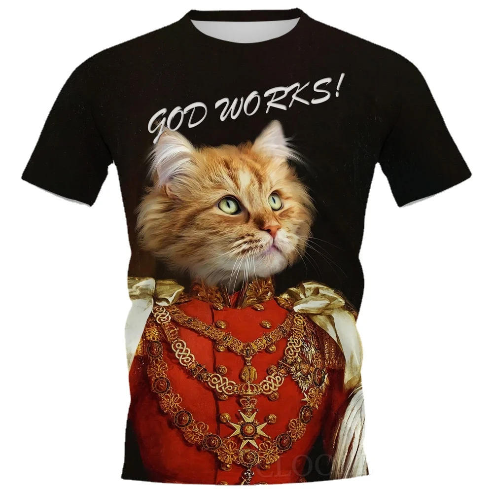 

HX Fashion Men T-shirt 3D Graphic Animals Cats God Works Printed Tees Casual Short Sleeve Tops Men Clothing Harajuku T-shirt