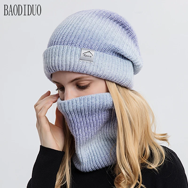 Xinbaoguan 60% acrylic 9859 Korean version gradient color thickened warm ear protection and cold proof knitted hat two-piece set 2