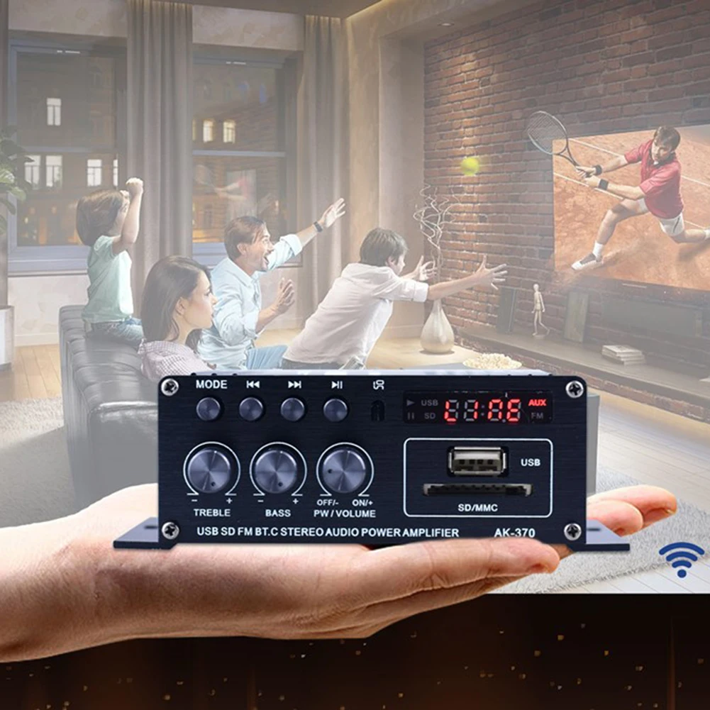 AK-370 파워 앰프 2.0 채널 홈 시어터 앰프, 디지털 오디오 앰프, DC 12V 미니 HIFI 스테레오, USB OTG 입력, 20W + 20W
